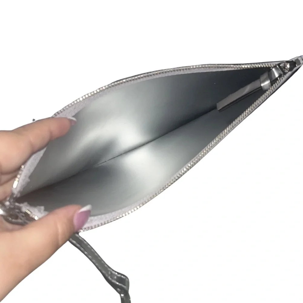 Tory Burch Metallic Silver Block-T Pouch / Wristlet